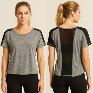 Trina Turk gray and black sheer top size XS